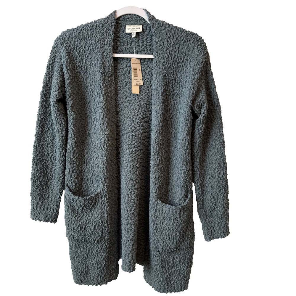 Studio B Bobeau NWT Women’s S Boho Open Front Textured Knit Cardigan Blue Granny